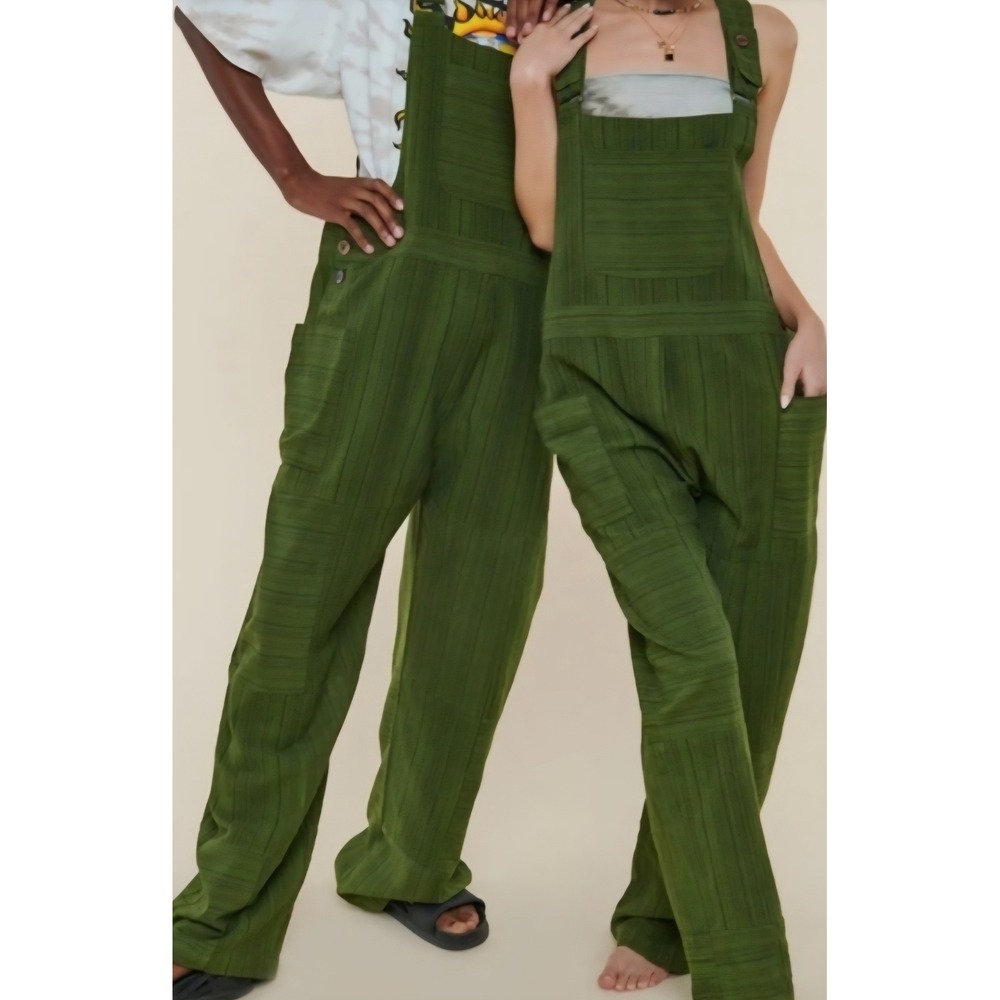 Earthbound Trading Co Olive Green Striped Jumpsuit Overalls Women's S